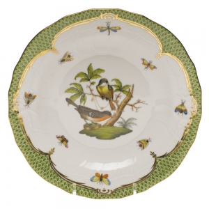 Herend Rothschild Bird Green Border Dessert Plate - Motif 02 8.25"