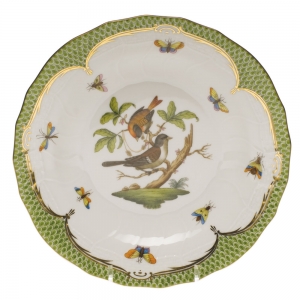 Herend Rothschild Bird Green Border Dessert Plate - Motif 04 8.25"