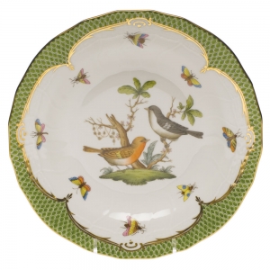 Herend Rothschild Bird Green Border Dessert Plate - Motif 05 8.25"
