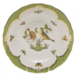 Herend Rothschild Bird Green Border Dessert Plate - Motif 07 8.25"