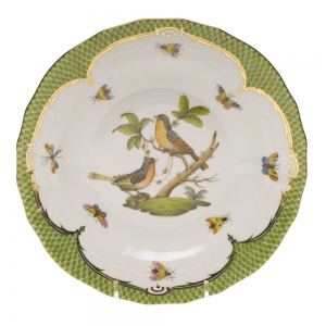 Herend Rothschild Bird Green Border Dessert Plate - Motif 08 8.25"