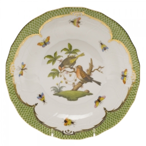 Herend Rothschild Bird Green Border Dessert Plate - Motif 10 8.25"