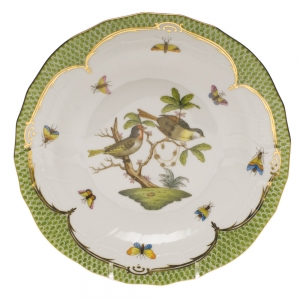 Herend Rothschild Bird Green Border Dessert Plate - Motif 11 8.25"