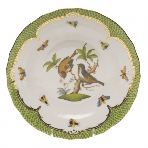 Herend Rothschild Bird Green Border Dessert Plate - Motif 12 8.25"