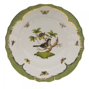 Herend Rothschild Bird Green Border Dinner Plate - Motif 01 10.5"D