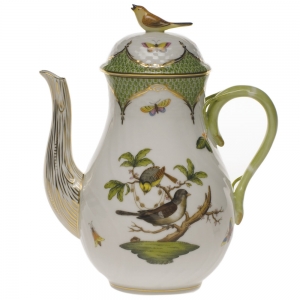 Herend Rothschild Bird Green Border Coffee Pot W/Bird(36 Oz) 8.5