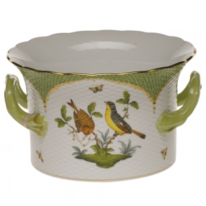 Herend Rotschild Bird / Green Cachepot w/ Handles