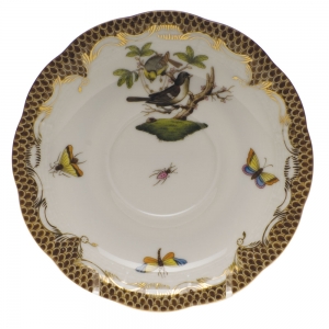 Herend Rothschild Bird Brown Border Tea Saucer - Motif 01 6"D
