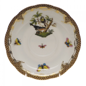 Herend Rothschild Bird Brown Border Tea Saucer - Motif 02 6"D