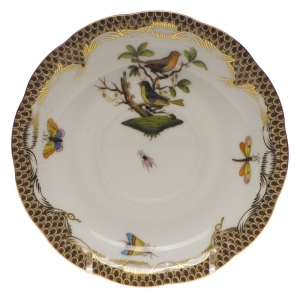 Herend Rothschild Bird Brown Border Tea Saucer - Motif 03 6"D