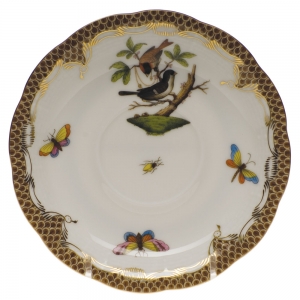 Herend Rothschild Bird Brown Border Tea Saucer - Motif 04 6"D
