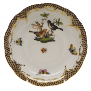 Herend Rothschild Bird Brown Border Tea Saucer - Motif 05 6"D