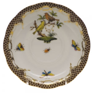 Herend Rothschild Bird Brown Border Tea Saucer - Motif 06 6"D