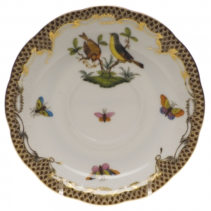 Herend Rothschild Bird Brown Border Tea Saucer - Motif 07 6"D