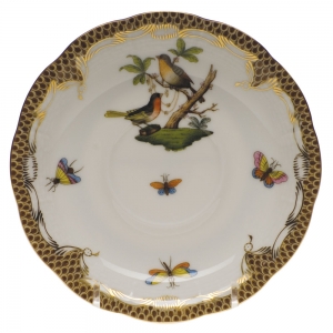 Herend Rothschild Bird Brown Border Tea Saucer - Motif 08 6"D