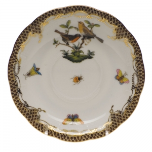 Herend Rothschild Bird Brown Border Tea Saucer - Motif 09 6"D