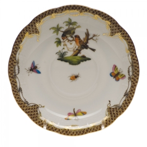 Herend Rothschild Bird Brown Border Tea Saucer - Motif 10 6"D