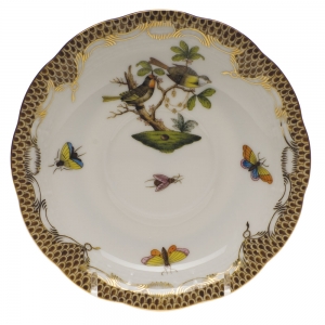 Herend Rothschild Bird Brown Border Tea Saucer - Motif 11 6"D