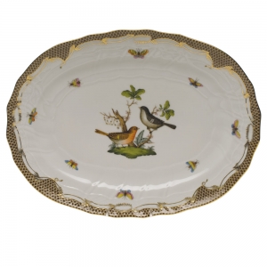 Herend Rothschild Bird Brown Border Platter 15"L X 11.5"W