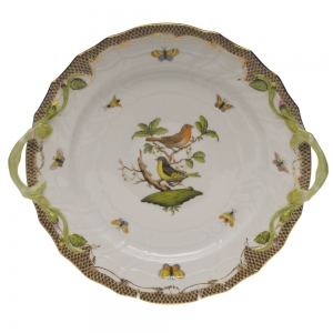 Herend Rothschild Bird Brown Border Chop Plate W/Handles12"D