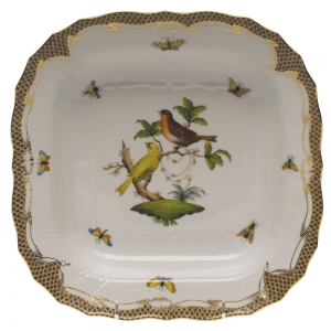 Herend Rothschild Bird Brown Border Square Fruit Dish11"Sq