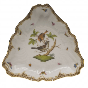 Herend Rothschild Bird Brown Border Triangle Dish 9.5"L