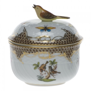 Herend Rothschild Bird Brown Border Covered Sugar w /Bird (6 oz)