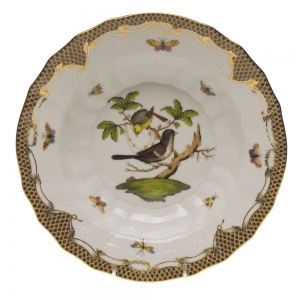 Herend Rothschild Bird Brown Border Rim Soup - Motif 01 9.5"D