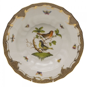 Herend Rothschild Bird Brown Border Rim Soup - Motif 03 9.5"D