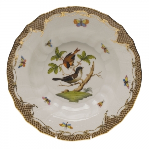 Herend Rothschild Bird Brown Border Rim Soup - Motif 04 9.5"D