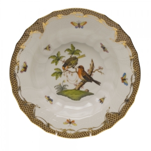 Herend Rothschild Bird Brown Border Rim Soup - Motif 10 9.5"D