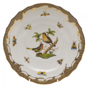 Herend Rothschild Bird Brown Border Salad Plate - Motif 08 7.5"D