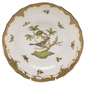 Herend Rothschild Bird Brown Border Dessert Plate - Motif 01 8.25"