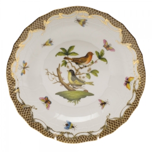 Herend Rothschild Bird Brown Border Dessert Plate - Motif 03 8.25"