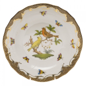 Herend Rothschild Bird Brown Border Dessert Plate - Motif 06 8.25"