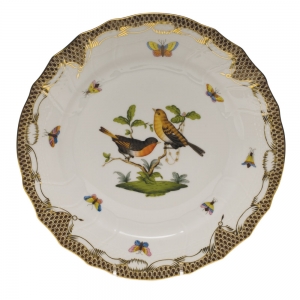 Herend Rothschild Bird Brown Border Dinner Plate - Motif 09 10.5"D