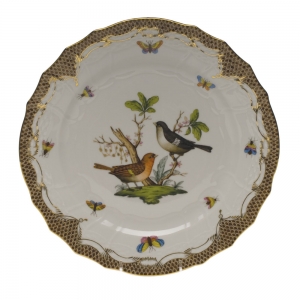 Herend Rothschild Bird Brown Border Service Plate - Motif 05 11"D