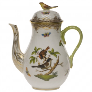 Herend Rothschild Bird Brown Border Coffee Pot W/Bird(36 Oz) 8.5