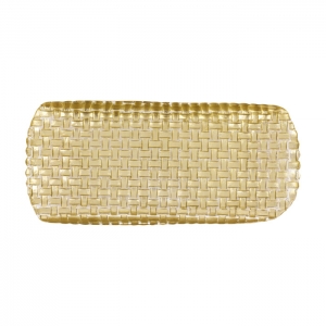 Vietri Rufolo Glass Gold Basketweave Large Rectangular Tray - 15.5"