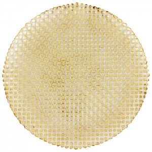 Vietri Rufolo Glass Gold Basketweave Large Round Platter - 19.5