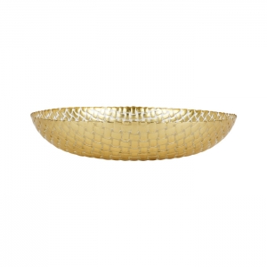 Vietri Rufolo Glass Gold Basketweave Large Shallow Bowl - 14"