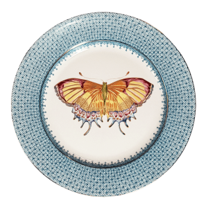 Mottahedeh Turquoise Lace Dessert Plate with Butterfly - 8.5"