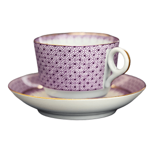 Mottahedeh Plum Lace Tea Cup + Saucer