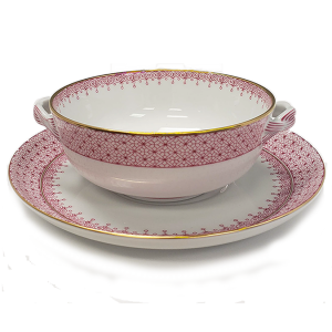 Mottahedeh Pink Lace Cream Soup/Saucer