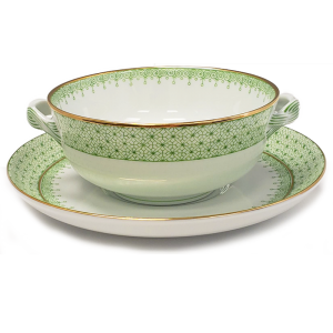 Mottahedeh Apple Green Lace Cream Soup + Saucer