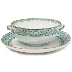 Mottahedeh Green Lace Cream Soup Cup & Saucer