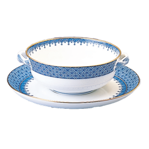 Mottahedeh Blue Lace Cream Soup Cup & Saucer