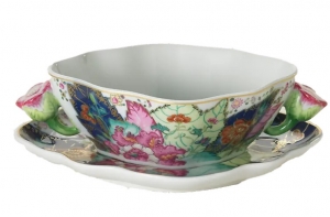 Mottahedeh Tobacco Leaf Cream Soup & Saucer