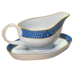 Mottahedeh Indigo Wave Gravy Boat with Stand