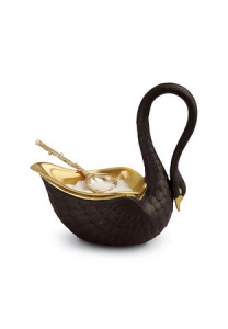 L'Objet Black Swan Bowl -Salt Cellar + Spoon